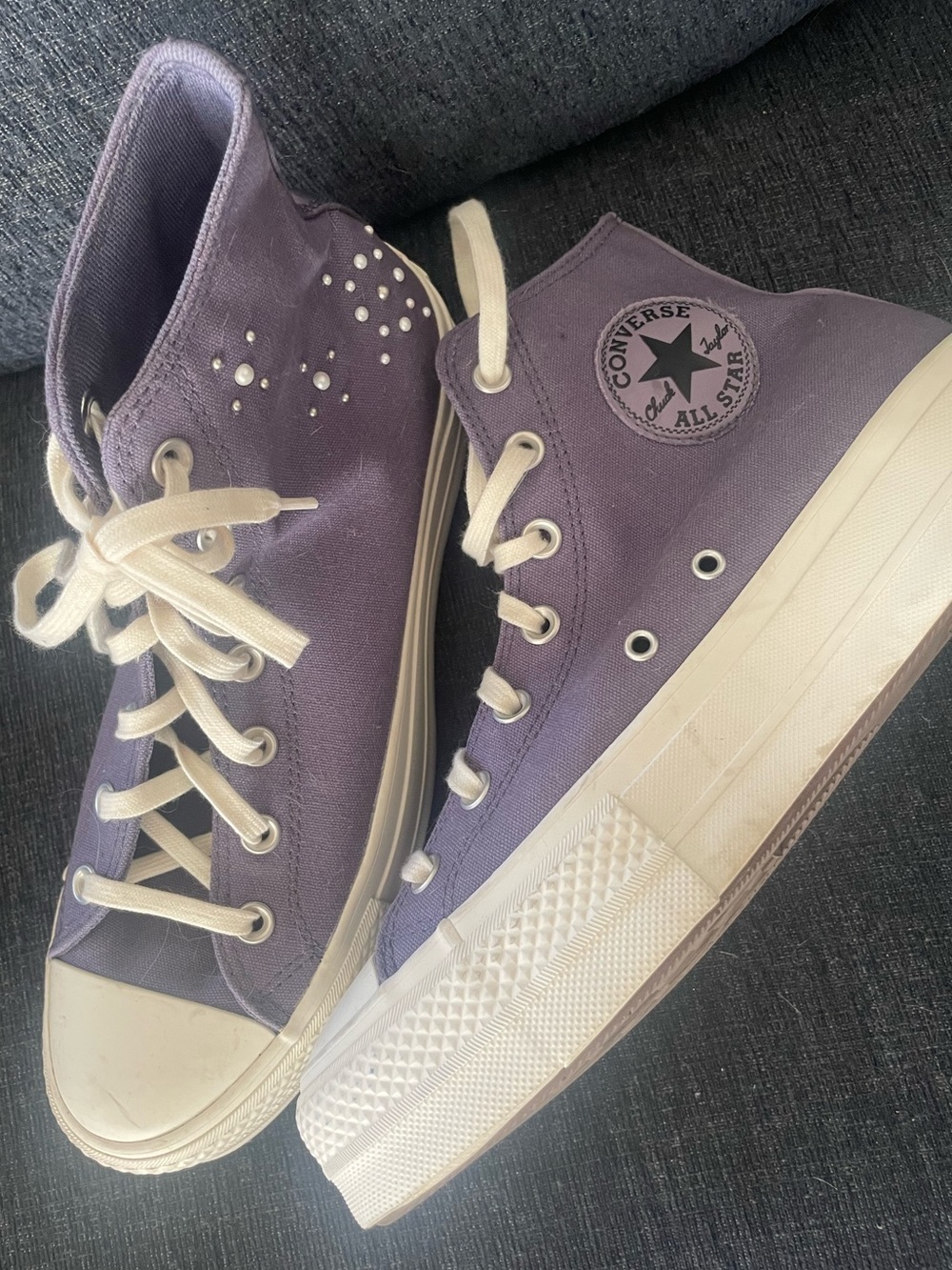 Converse High Top Lavender Sneakers with Cream Laces